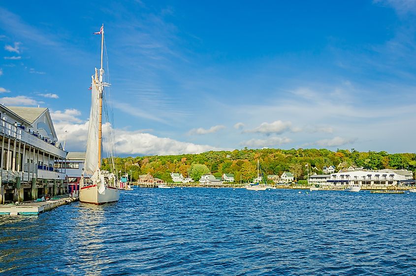 View of Boothbay Harbor at Sunset in Autumn, Maine