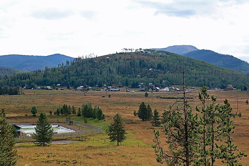 A view of Hahns Peak Village from nearby Steamboat Lake State Park, via Jeffrey Beall on Wikipedia