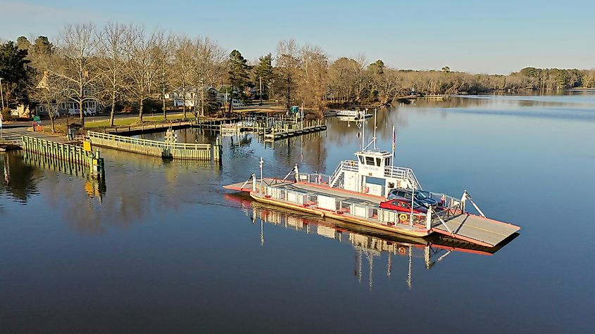 Auto ferry on river, Woodland Ferry, Seaford, Delaware.