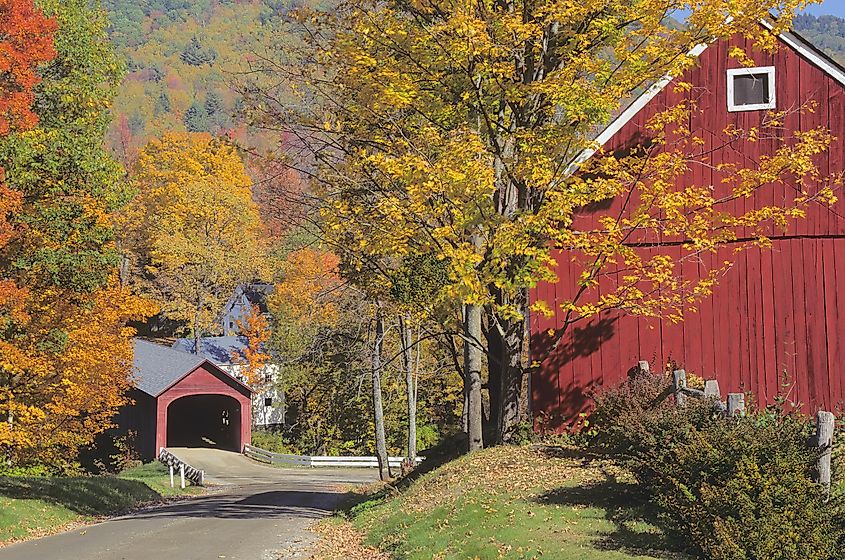 Picturesque autumn scene in village of Guilford, Vermont