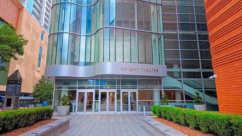 The Knight Theater on South Tryon Street in uptown Charlotte, North Carolina. Editorial credit: 4kclips / Shutterstock.com