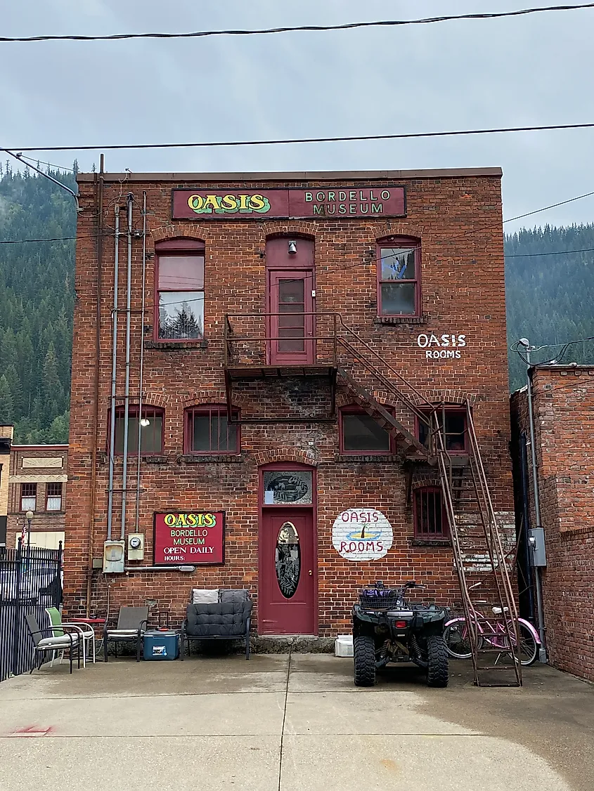A red brick bordello in Wallace, Idaho - now the Oasis Bordello Museum