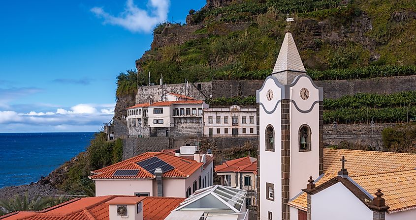 Cliffside buildings at Ponta do Sol in Madeira Island, Portugal