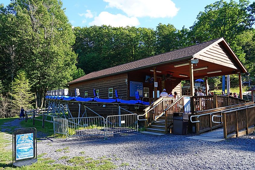 Alpine coaster at the Camelback Mountain Resort, a large ski resort in the Pocono Mountains in Tannersville, Pennsylvania