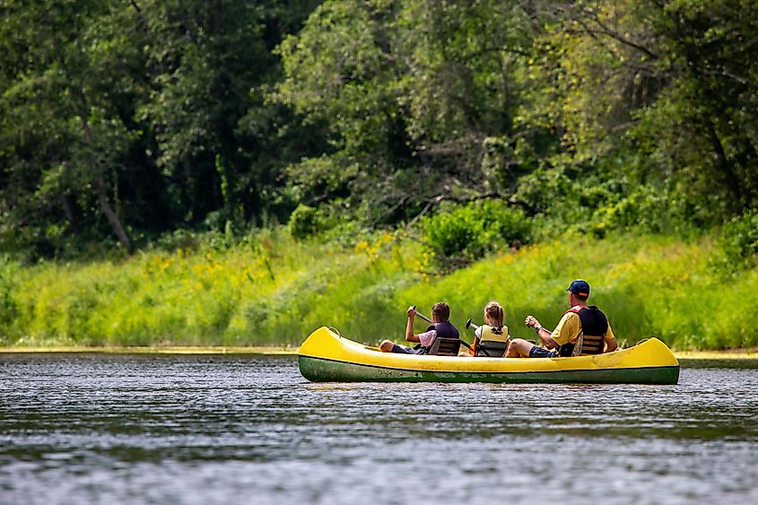 Tourists kayaking on the Gauja River.