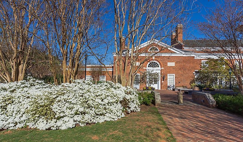 Newcomb Hall at the University of Virginia with gardens out front