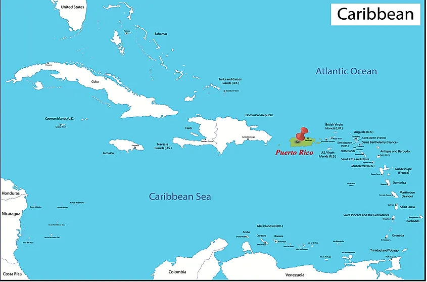 Location of Puerto Rico in the Caribbean