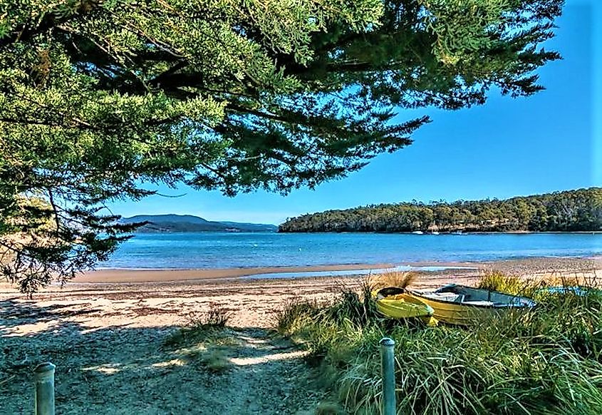 Eggs and Bacon Bay beach in the Huon Valley, Tasmania, Australia