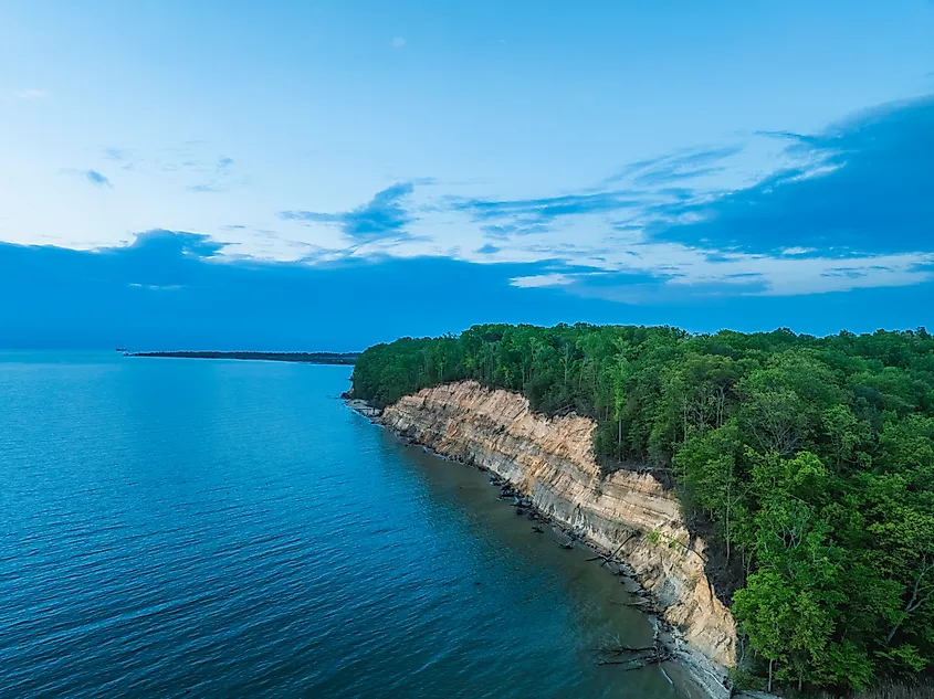 Aerial view of Calvert Cliffs at sunrise