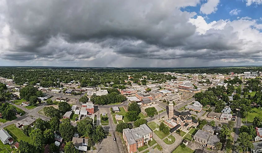 Panoramic cityscape of downtown Crowley, Louisiana.