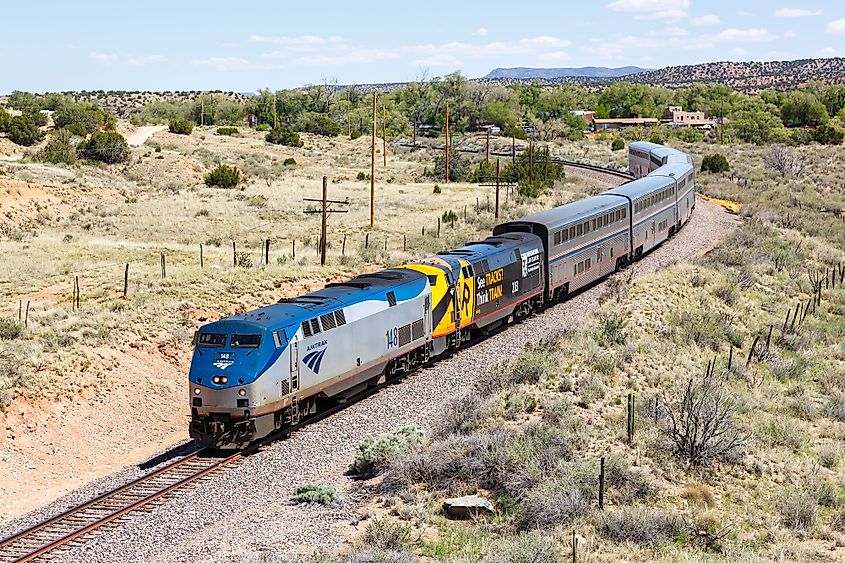 Amtrak Southwest Chief passenger train railway in Los Cerrillos New Mexico