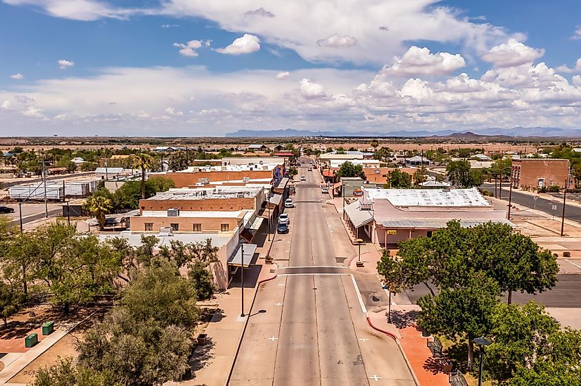 Main Street in Downtown Florence, Arizona, drone view. Editorial credit: Manuela Durson / Shutterstock.com