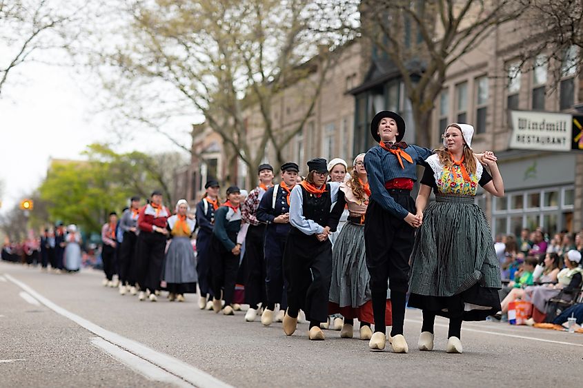 Dances during the Tulip Time Festival in Holland, Michigan