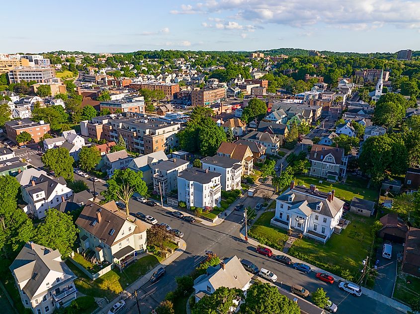 Aerial view of Brighton in Boston, MA