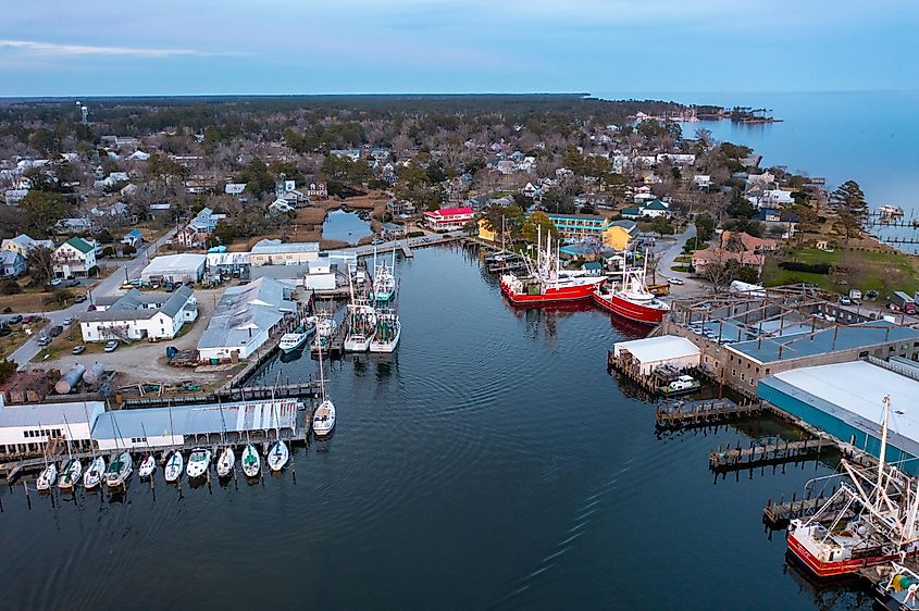 Aerial view of Oriental, North Carolina, at dusk.