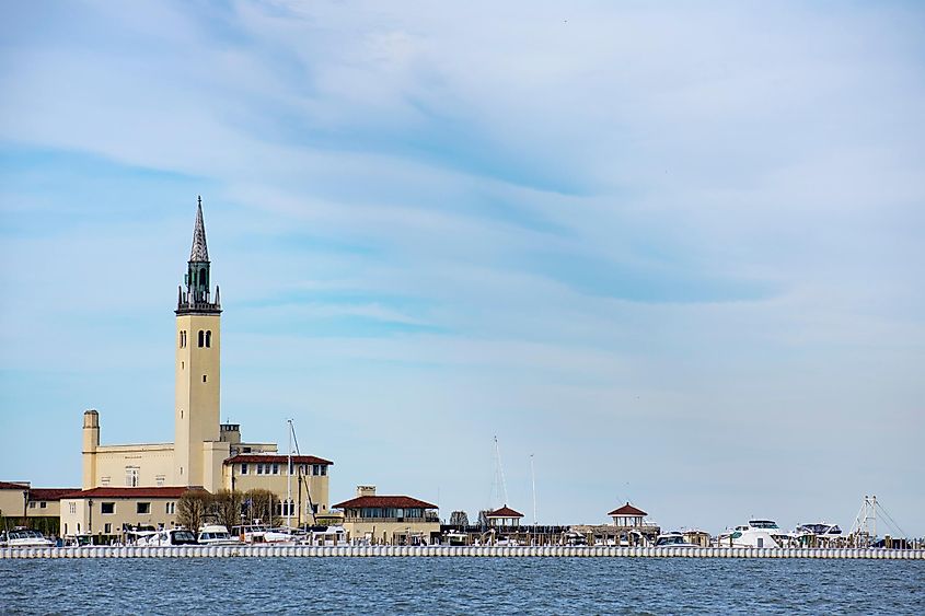 Marina on Lake Saint Clair on clear blue day