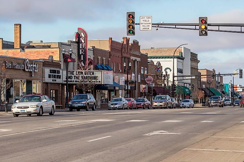 Main Street architecture in downtown Alexandria, Minnesota.