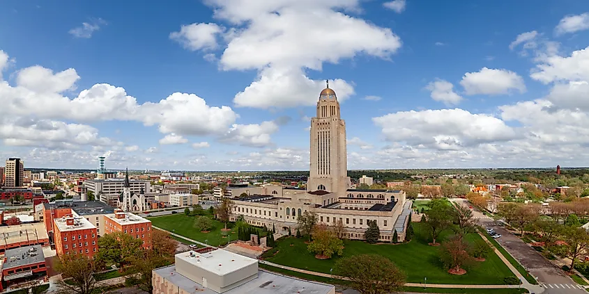 Lincoln, Nebraska, USA downtown at the state capitol building.