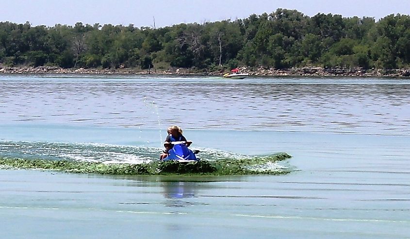 Visitors to Milford Lake in Kansas recreate in water