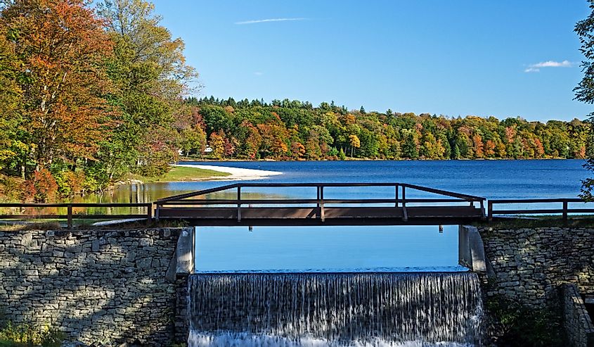 Autumn Waterfall at Bridge over Promise Land Lake in Northeastern Pennsylvania