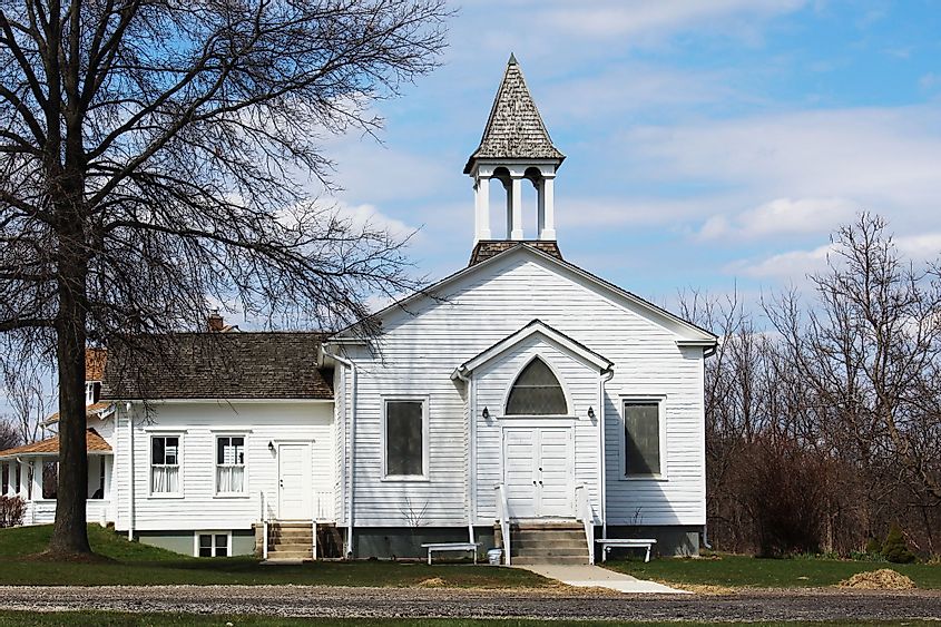 The White Church was originally built in 1848 and is currently in Greenmead Historic Park