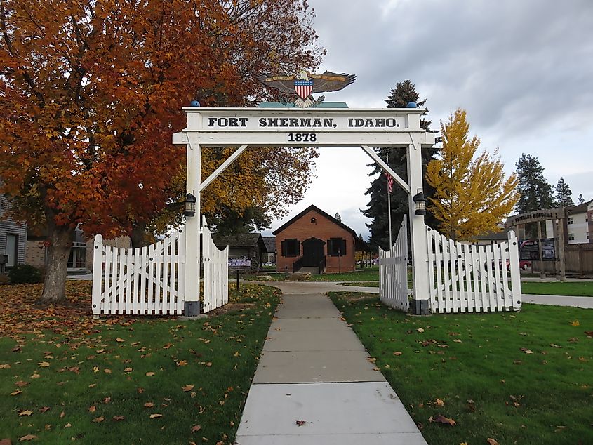 Gate of historical Fort Sherman on the campus of North Idaho College in Coeur d'Alene, Idaho.
