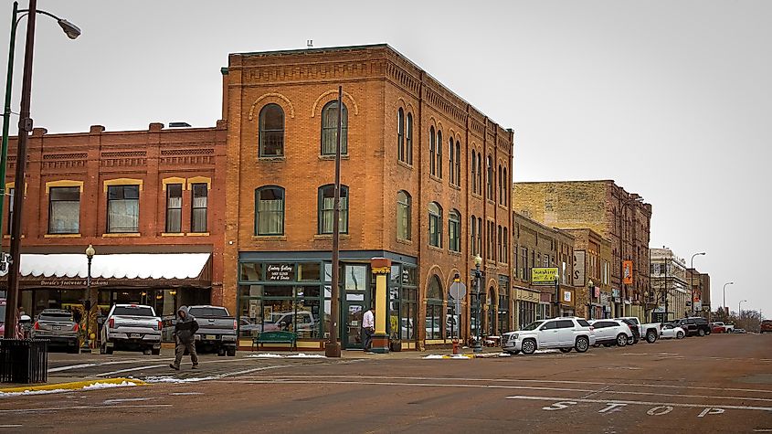 Watertown, South Dakota / United States - October 23 2020: A view of the historic buildings downtown.