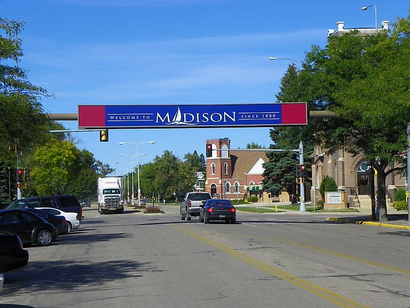 Sign welcoming visitors to Madison, South Dakota