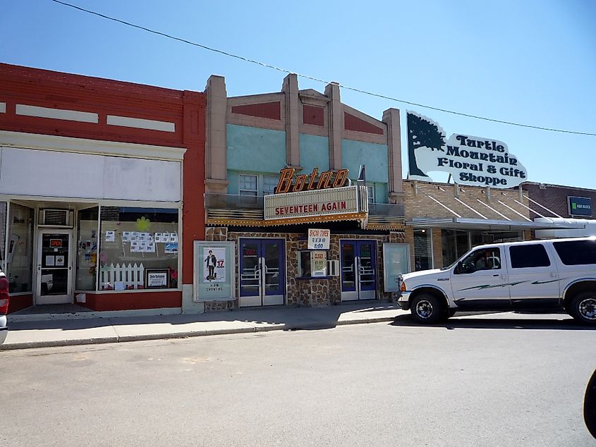 Downtown "Botno" cinema in Bottineau, North Dakota.