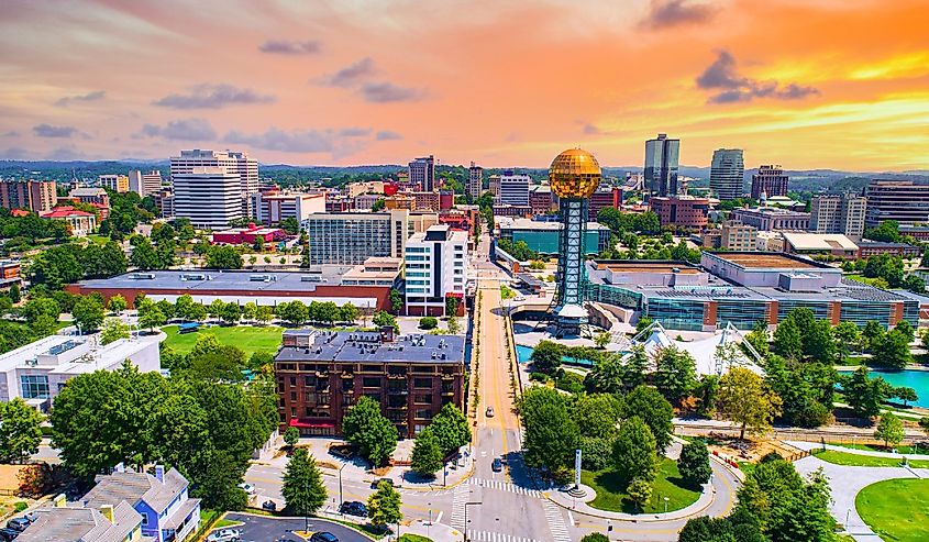 Knoxville, Tennessee, Downtown Drone Skyline Aerial