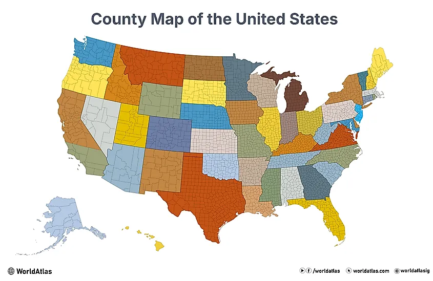 Map detailing the counties of the US.