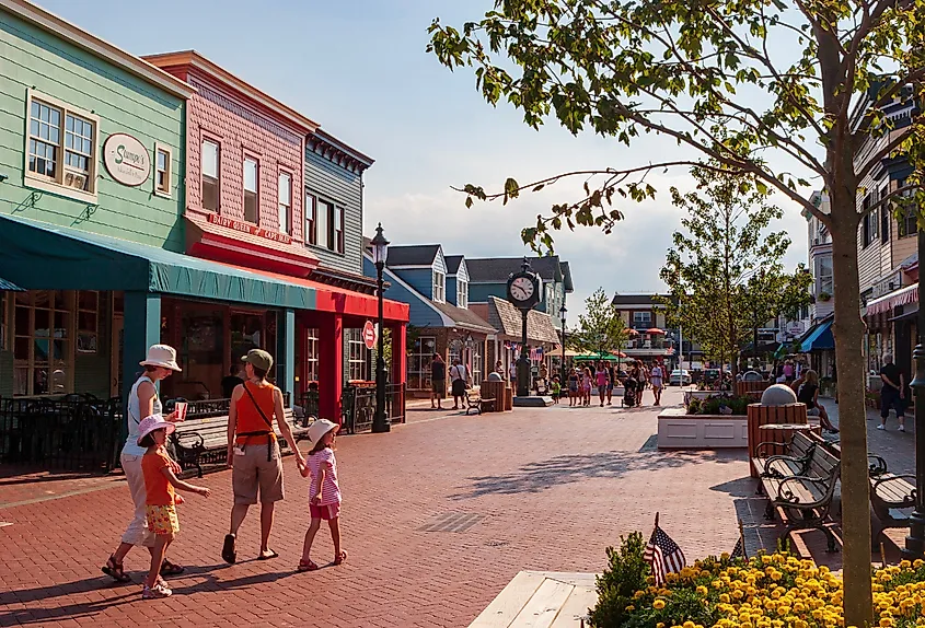 Tourists walk through Washington Street Mall in Cape May, New Jersey. Image credit JWCohen via Shutterstock.