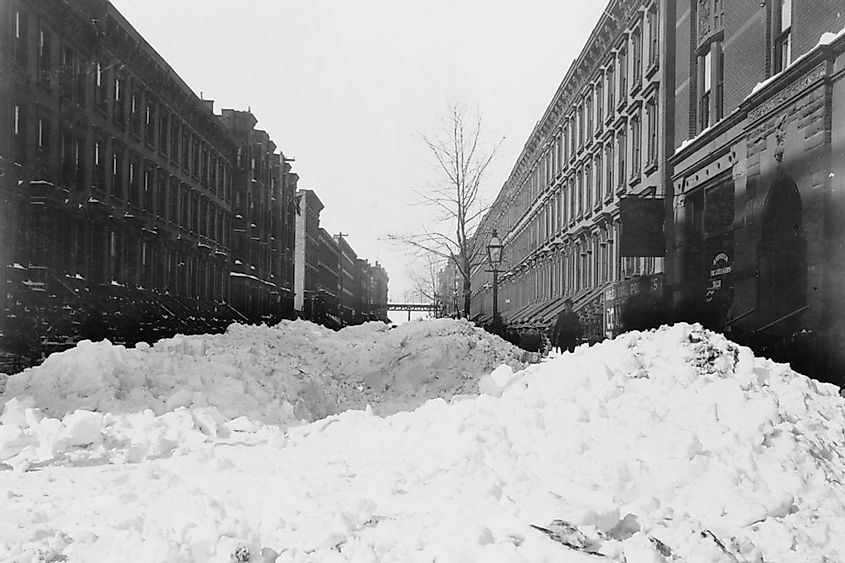Street in Harlem, New York City, after the blizzard of Feb. 13, 1899