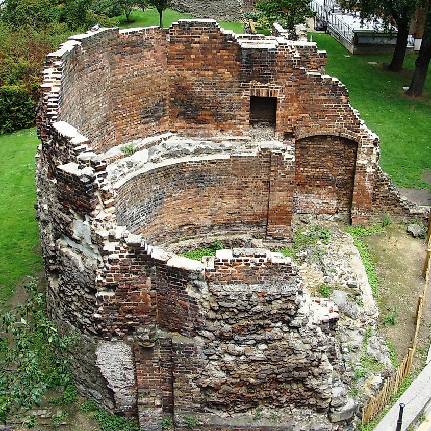 London, England, ruins of ancient Roman wall that surrounded the city.