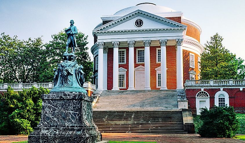 The University of Virginia at Charlottesville, Virginia, USA. The Rotunda building designed by Thomas Jefferson