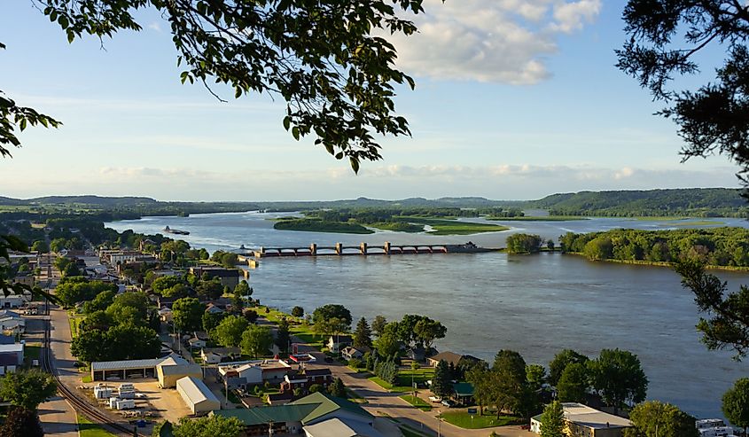 Overlooking the town of Bellevue and the Mississippi River on a Summer afternoon, Bellevue, Iow