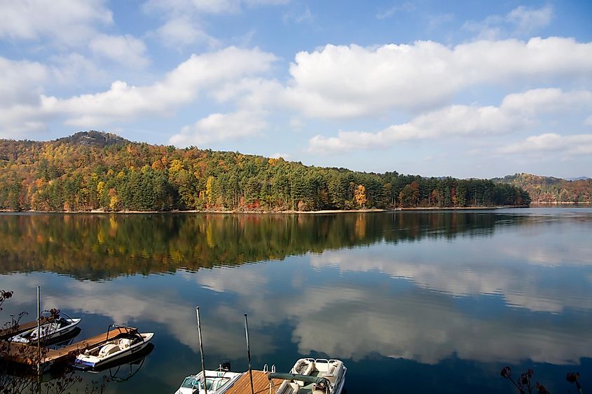 Lake Glenville during the fall near Cashiers, North Carolina.