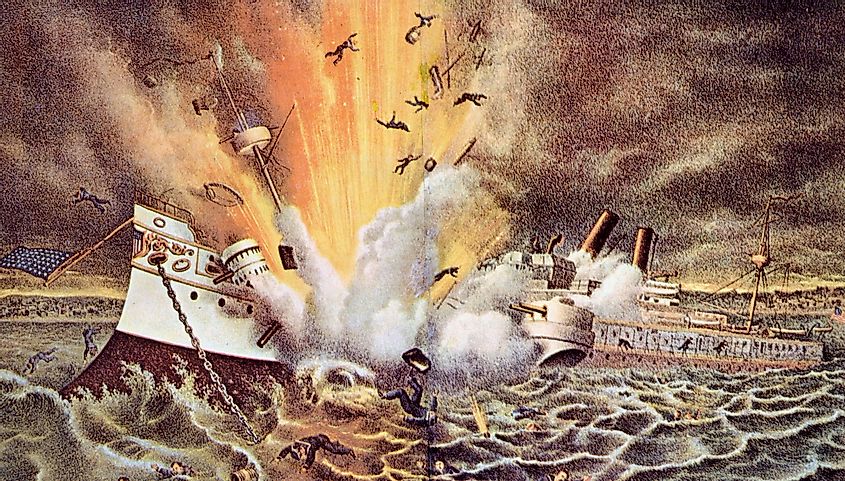USS Maine exploding in the Havana harbor