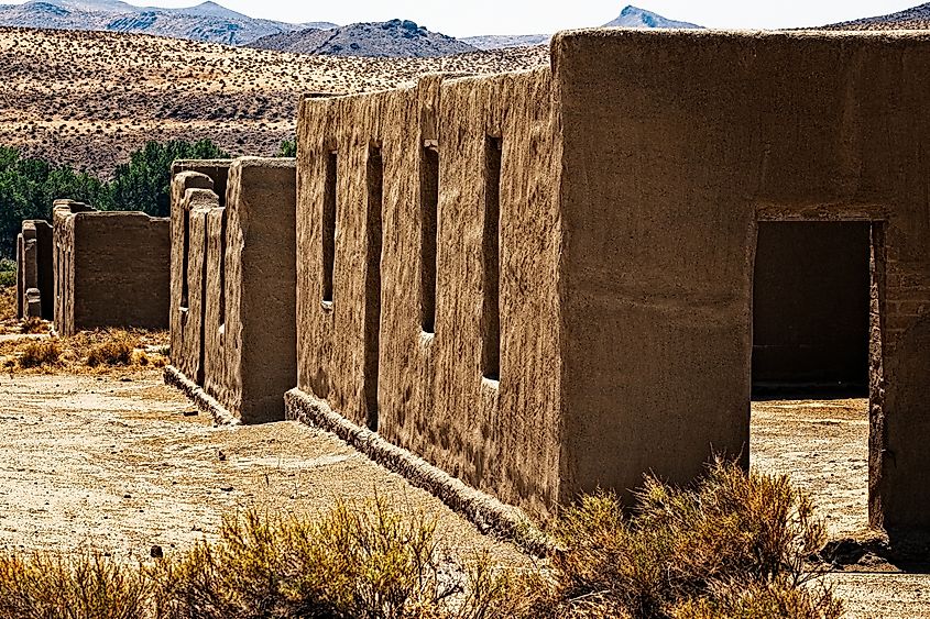 A line of historical buildings at Fort Churchill State Park, near Silver Springs in Nevada.