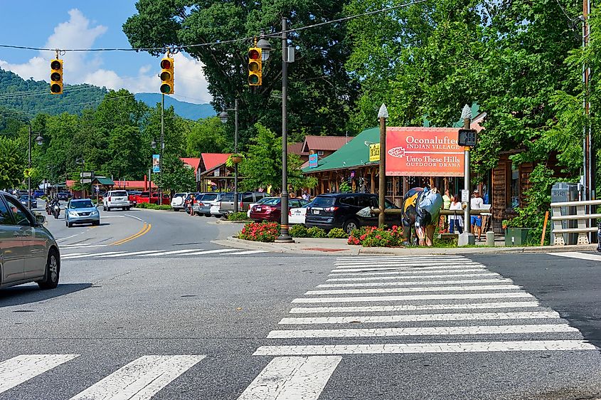 Indian village in downtown Cherokee, NC a popular tourist town, via Dee Browning / Shutterstock.com