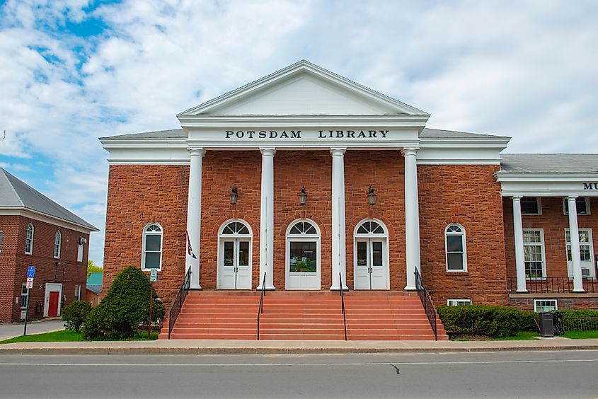 Potsdam Town Public Library at 2 Park Street in historic downtown Potsdam, Upstate New York NY, USA.