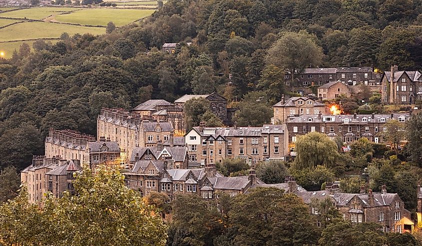 An aerial view of Hebden Bridge in the early morning, Calderdale, West Yorkshire