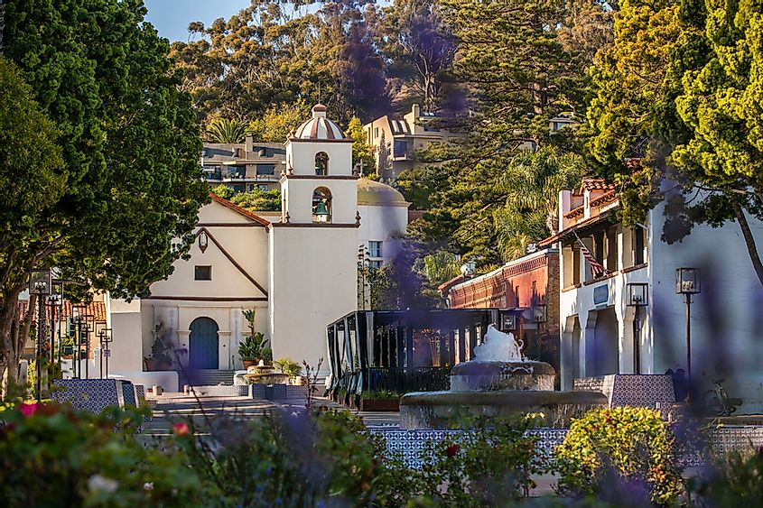 View of the historic Spanish Colonial era Mission San Buenaventura in Ventura, California