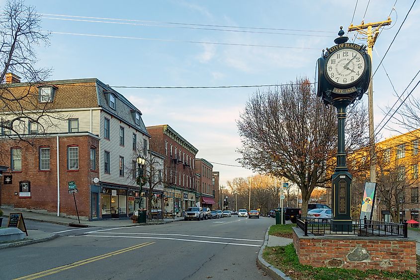 Landscape view of the corner of Main Street and South Street in Beacon, New York