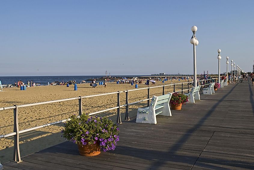 The boardwalk along the beach in the town called Avon by the Sea along the Jersey shore.