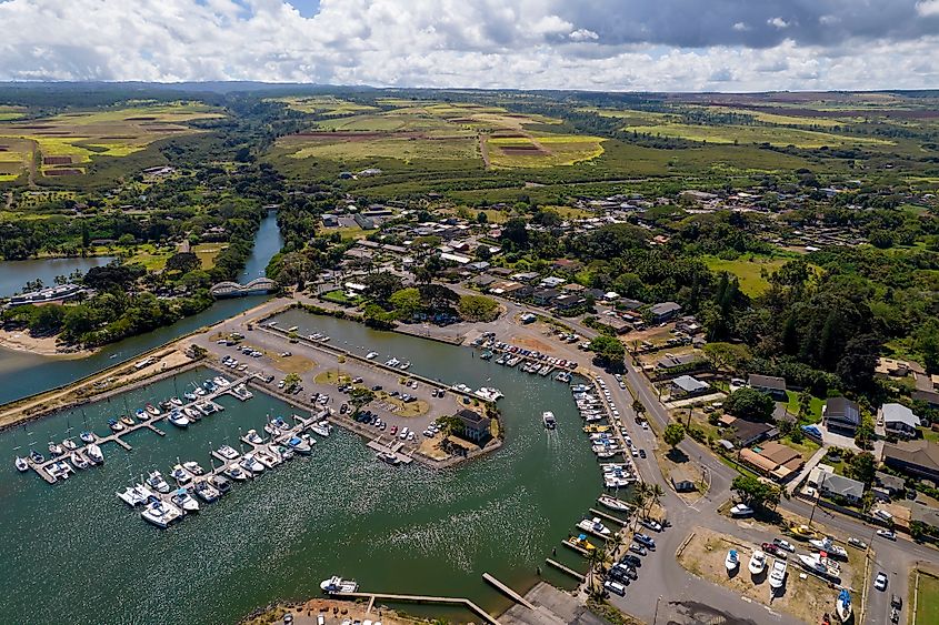 Aerial view of gorgeous Haleiwa, Hawaii.