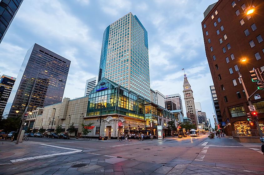 View of the main shopping street in Denver, Colorado