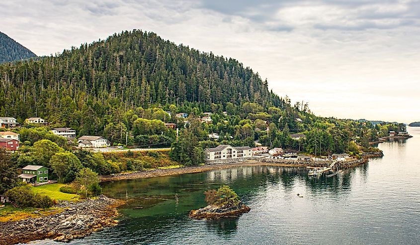 Homes and water in Sitka, Alaska