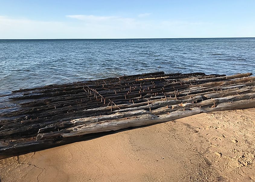 Shipwreck remains on the sand along Hurricane Beach