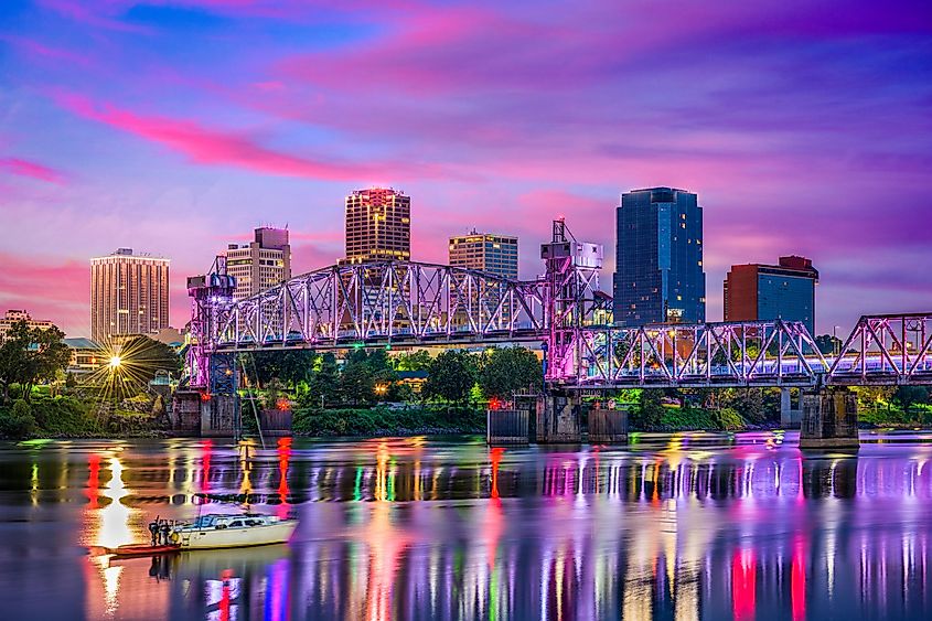 Little Rock, Arkansas, USA downtown skyline on the Arkansas River.